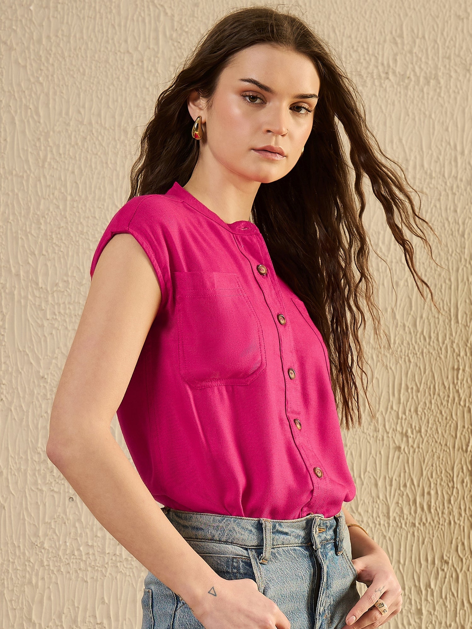 Pink Solid Shirt Top