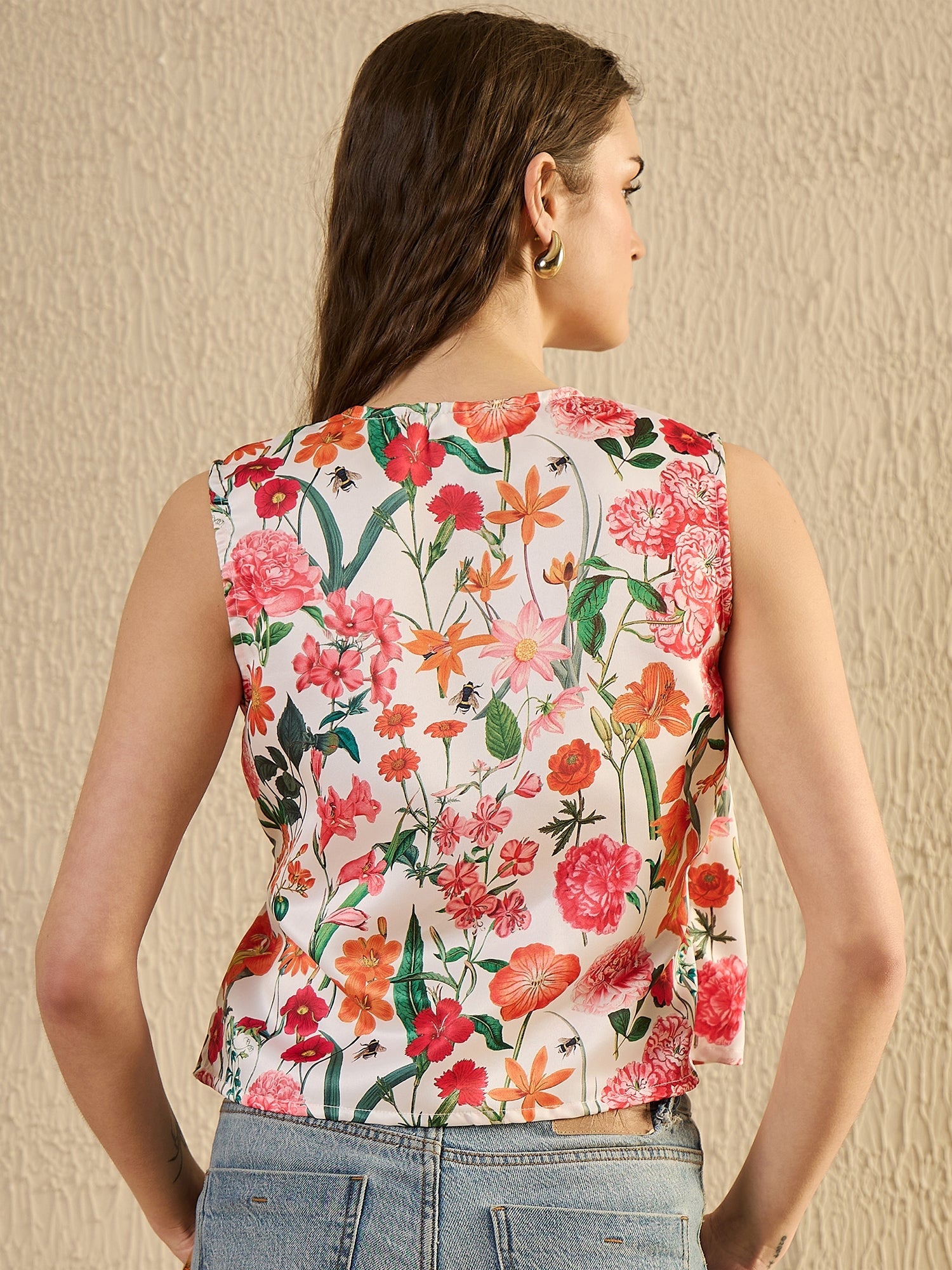 White Foral Printed Wrap Top