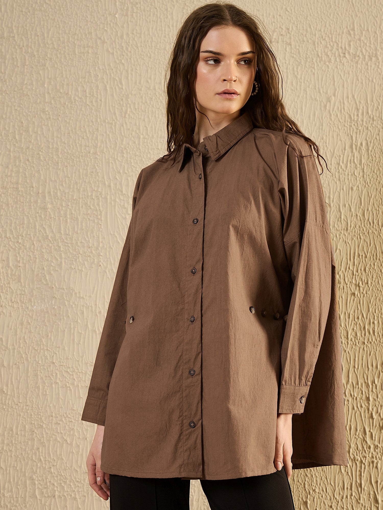 Brown Solid Top For Women