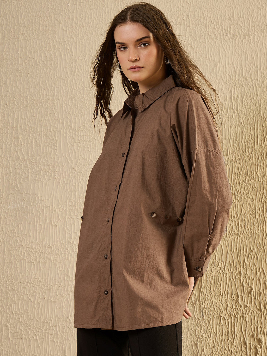 Brown Solid Top For Women