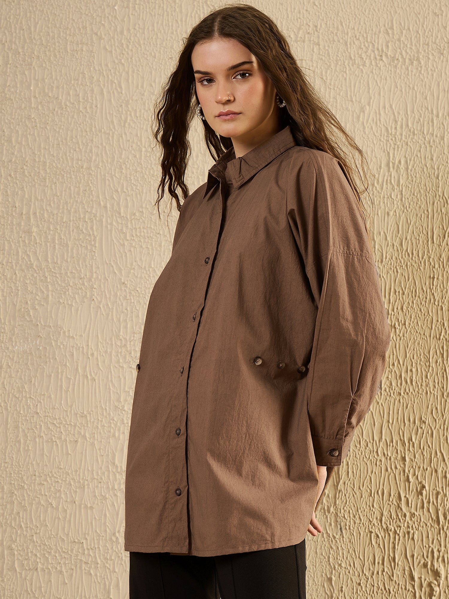 Brown Solid Top For Women