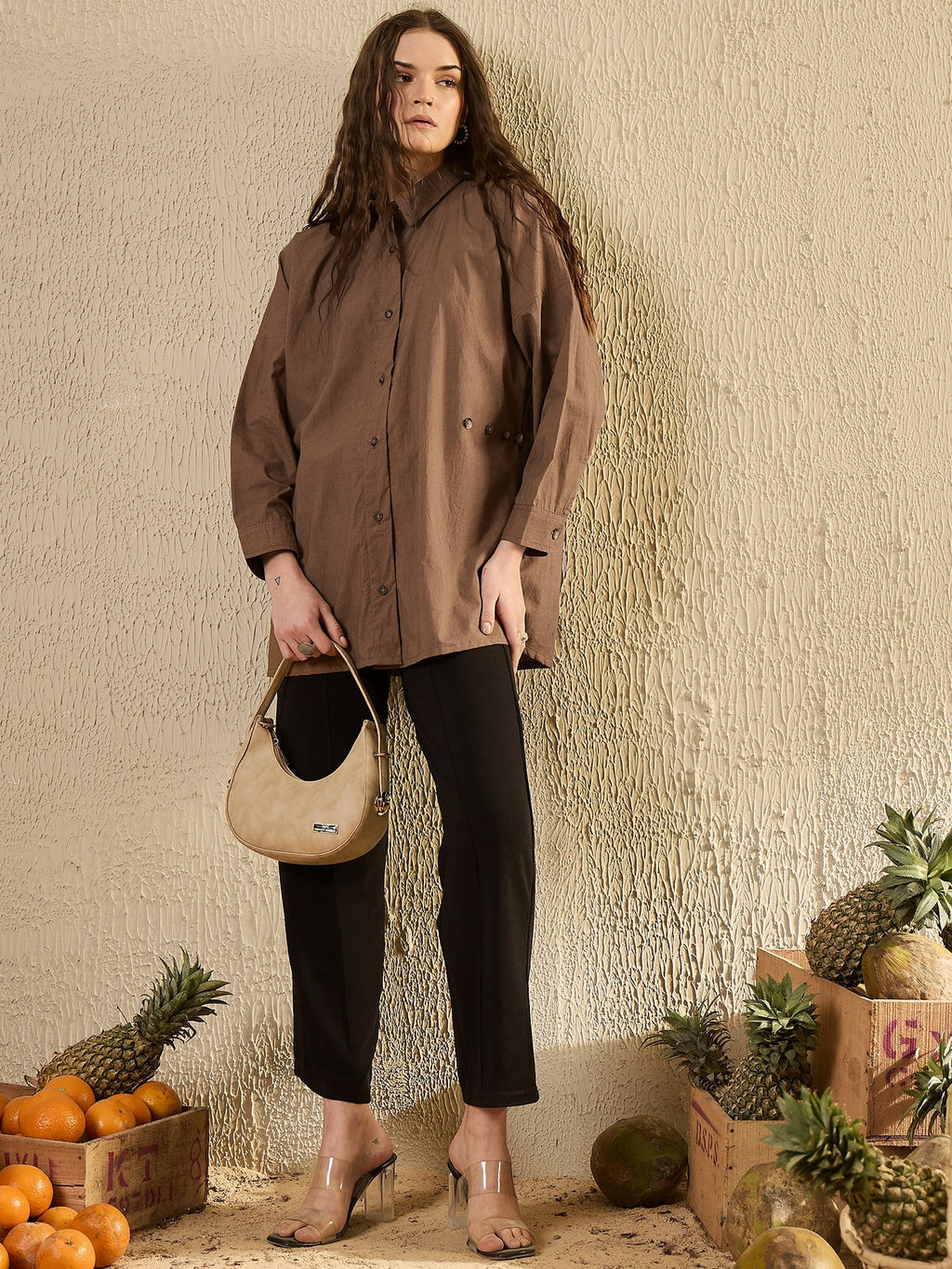 Brown Solid Top For Women