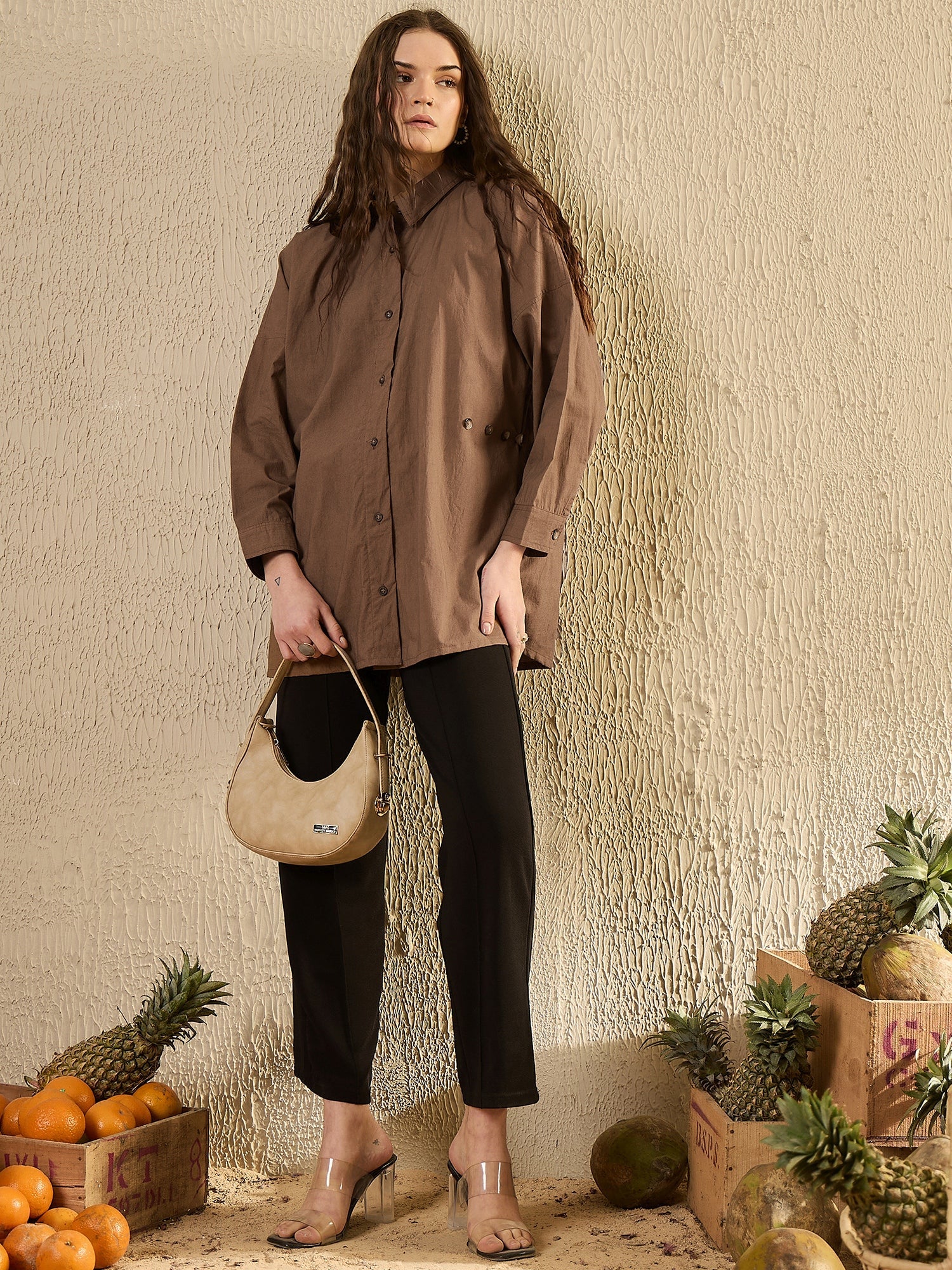 Brown Solid Top For Women