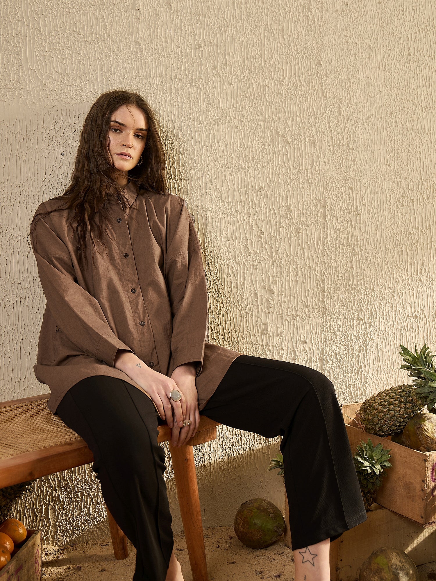 Brown Solid Top For Women