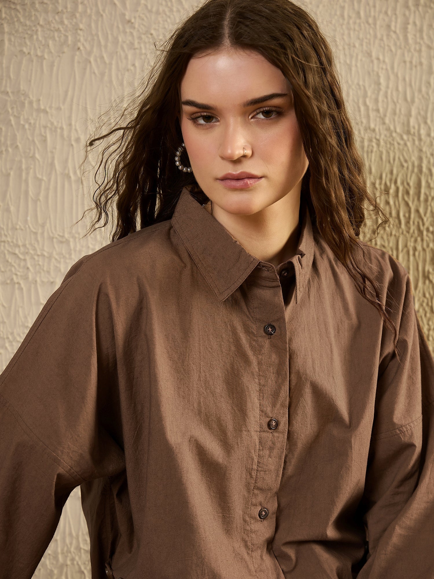 Brown Solid Top For Women