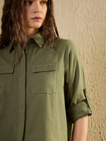 Green Solid Print Cotton Women Shirt - SanskrutiHomes 