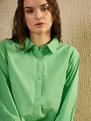 Green Color Solid Cotton Women Shirt - SanskrutiHomes 