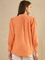 Orange Color Solid Cotton Women Shirt - SanskrutiHomes 