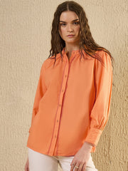 Orange Color Solid Cotton Women Shirt - SanskrutiHomes 