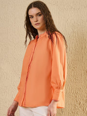 Orange Color Solid Cotton Women Shirt - SanskrutiHomes 