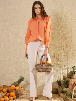 Orange Color Solid Cotton Women Shirt - SanskrutiHomes 