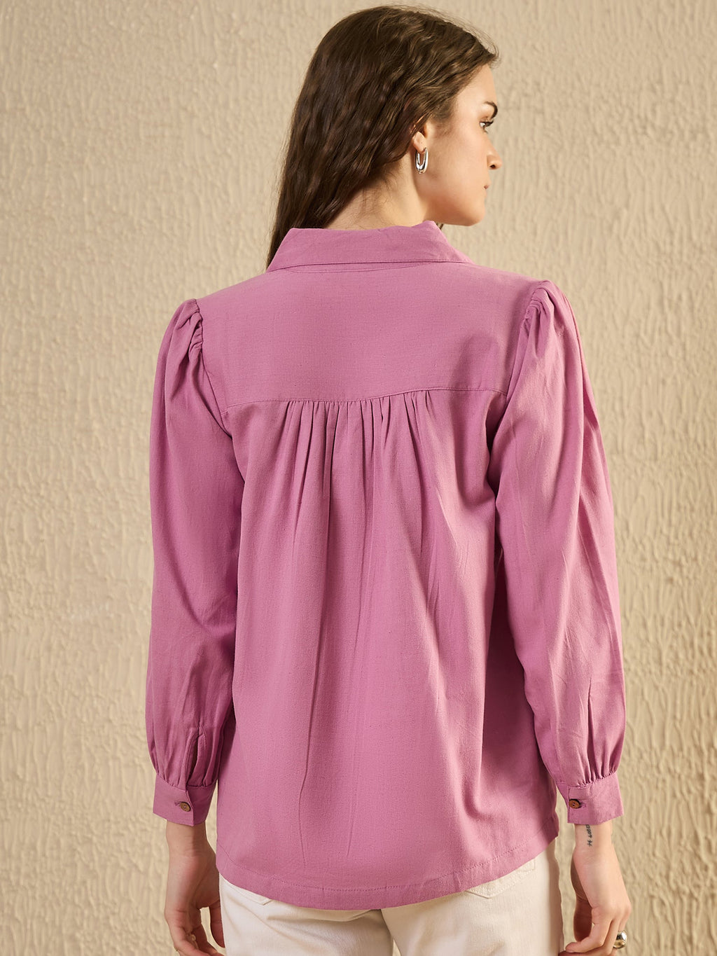 Mauve Color Solid Cotton Women Shirt - SanskrutiHomes 
