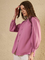 Mauve Color Solid Cotton Women Shirt - SanskrutiHomes 
