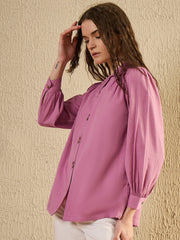 Mauve Color Solid Cotton Women Shirt - SanskrutiHomes 