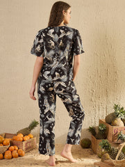 Women Animal Printed Black Night Suit Set - SanskrutiHomes 