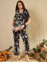 Women Animal Printed Black Night Suit Set - SanskrutiHomes 