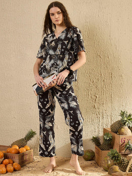 Women Animal Printed Black Night Suit Set - SanskrutiHomes 