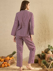 Women Geometric Printed Purple Night Suit Set - SanskrutiHomes 