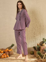 Women Geometric Printed Purple Night Suit Set - SanskrutiHomes 