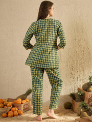 Women Abstract Printed Green Night Suit Set - SanskrutiHomes 