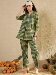 Women Abstract Printed Green Night Suit Set - SanskrutiHomes 