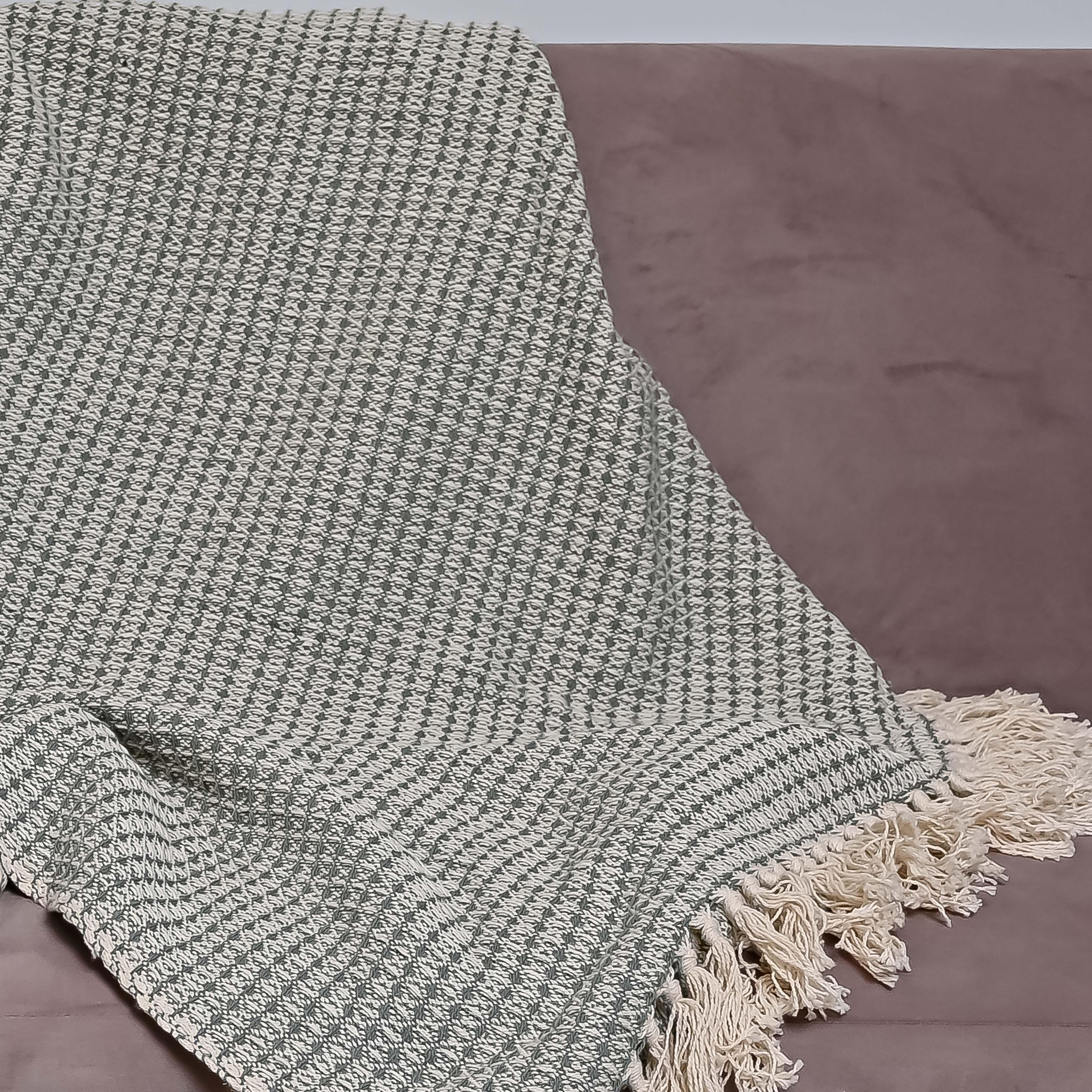 Green Cotton Throw - SanskrutiHomes 