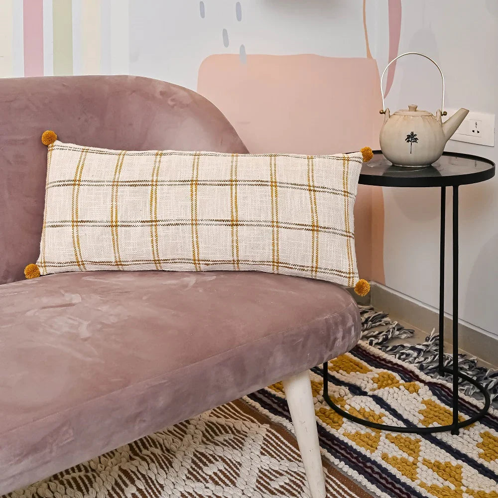 Hand-made Cotton handloom lumbar pillow - SanskrutiHomes 