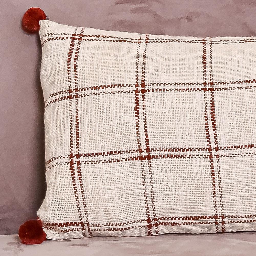 Hand-made Cotton handloom lumbar pillow - SanskrutiHomes 