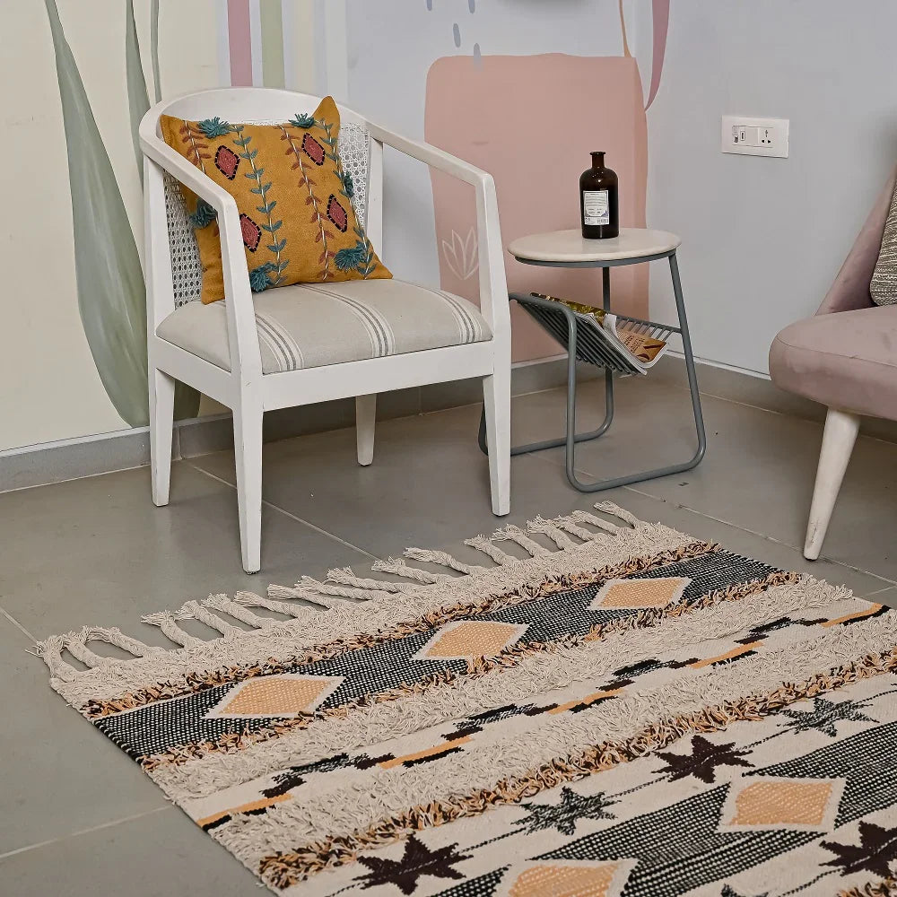 Hand-weaved 100% Cotton Multi-color Rug - SanskrutiHomes 