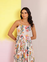 Off White Cotton Round Neck Printed Dress for Women - SanskrutiHomes 