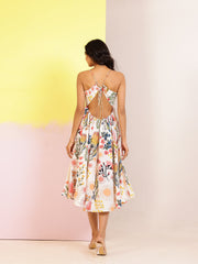 Off White Cotton Round Neck Printed Dress for Women - SanskrutiHomes 