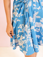 Blue Cotton Shirt Collar Printed Dress for Women - SanskrutiHomes 