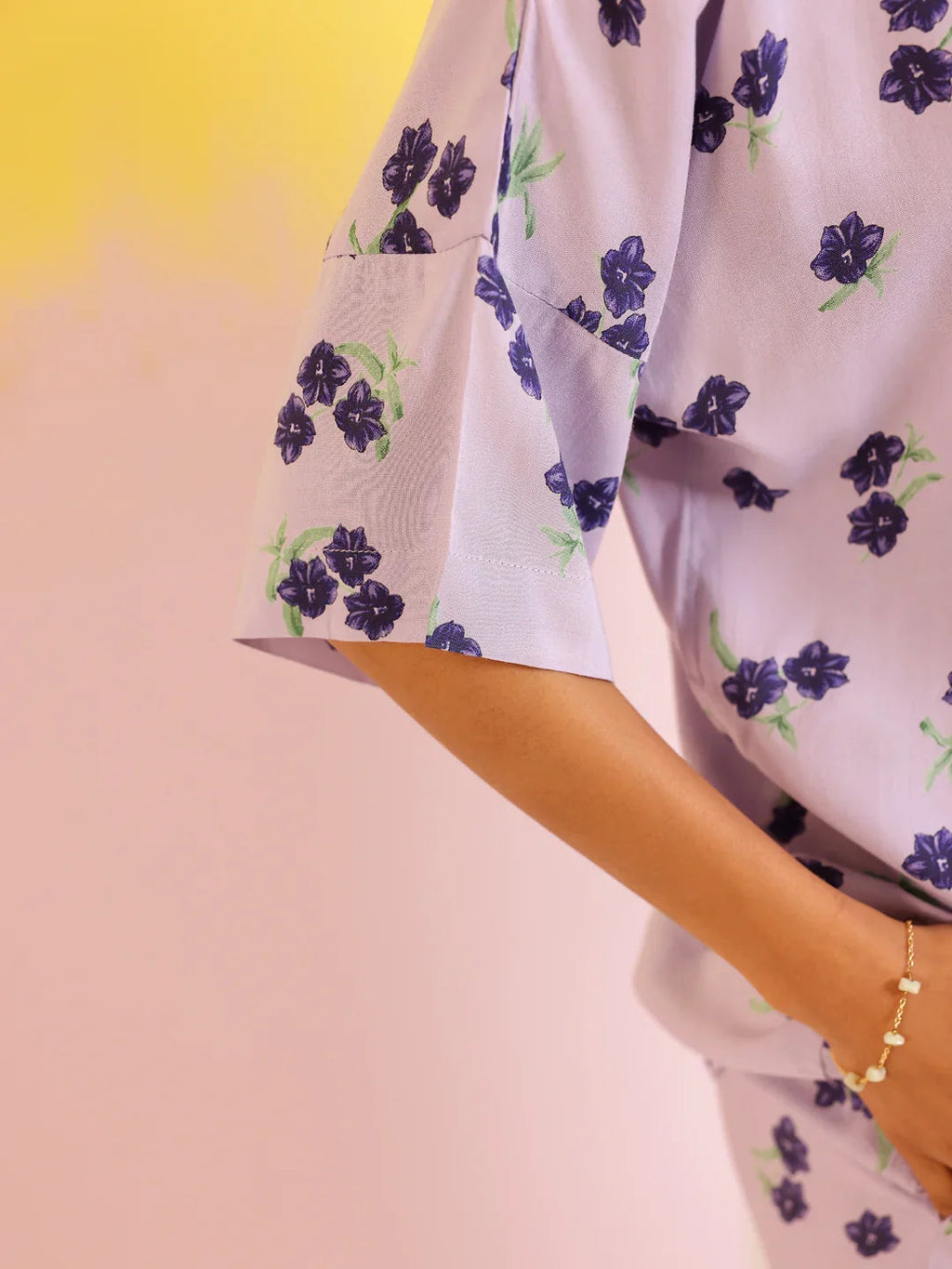 Lavender Color Floral Printed Viscose Rayon Night Suit - SanskrutiHomes 