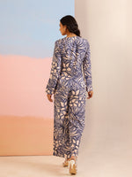 Navy Blue V-Neck Viscose Rayon Printed Co-ords Set for Women - SanskrutiHomes 
