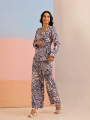 Navy Blue V-Neck Viscose Rayon Printed Co-ords Set for Women - SanskrutiHomes 