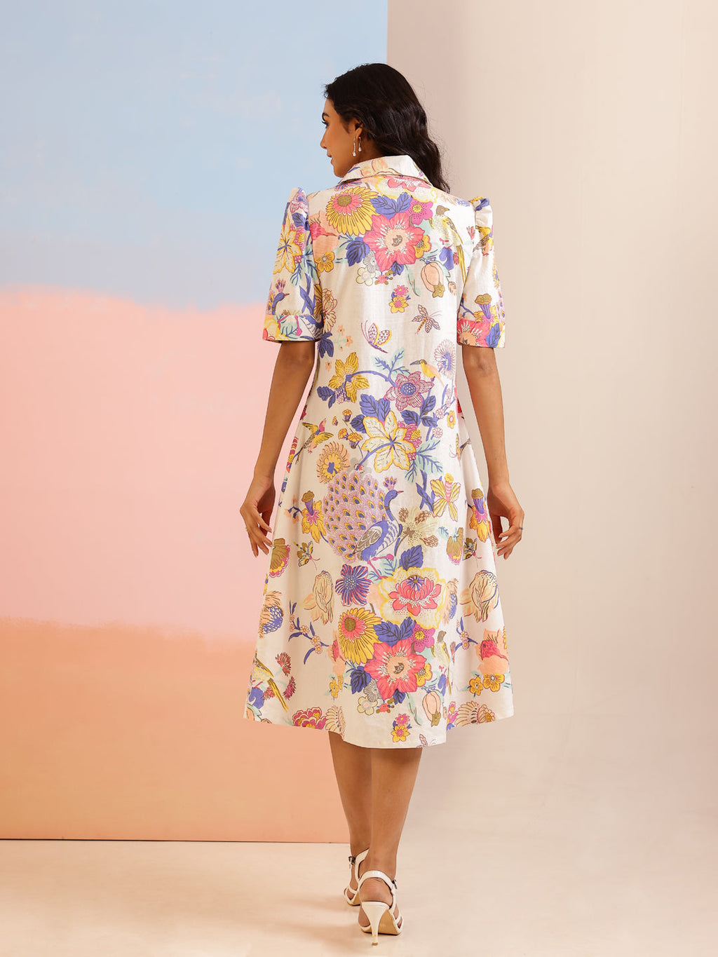 White Color Floral Printed Cotton dress for women - SanskrutiHomes 