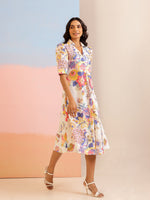 White Color Floral Printed Cotton dress for women - SanskrutiHomes 