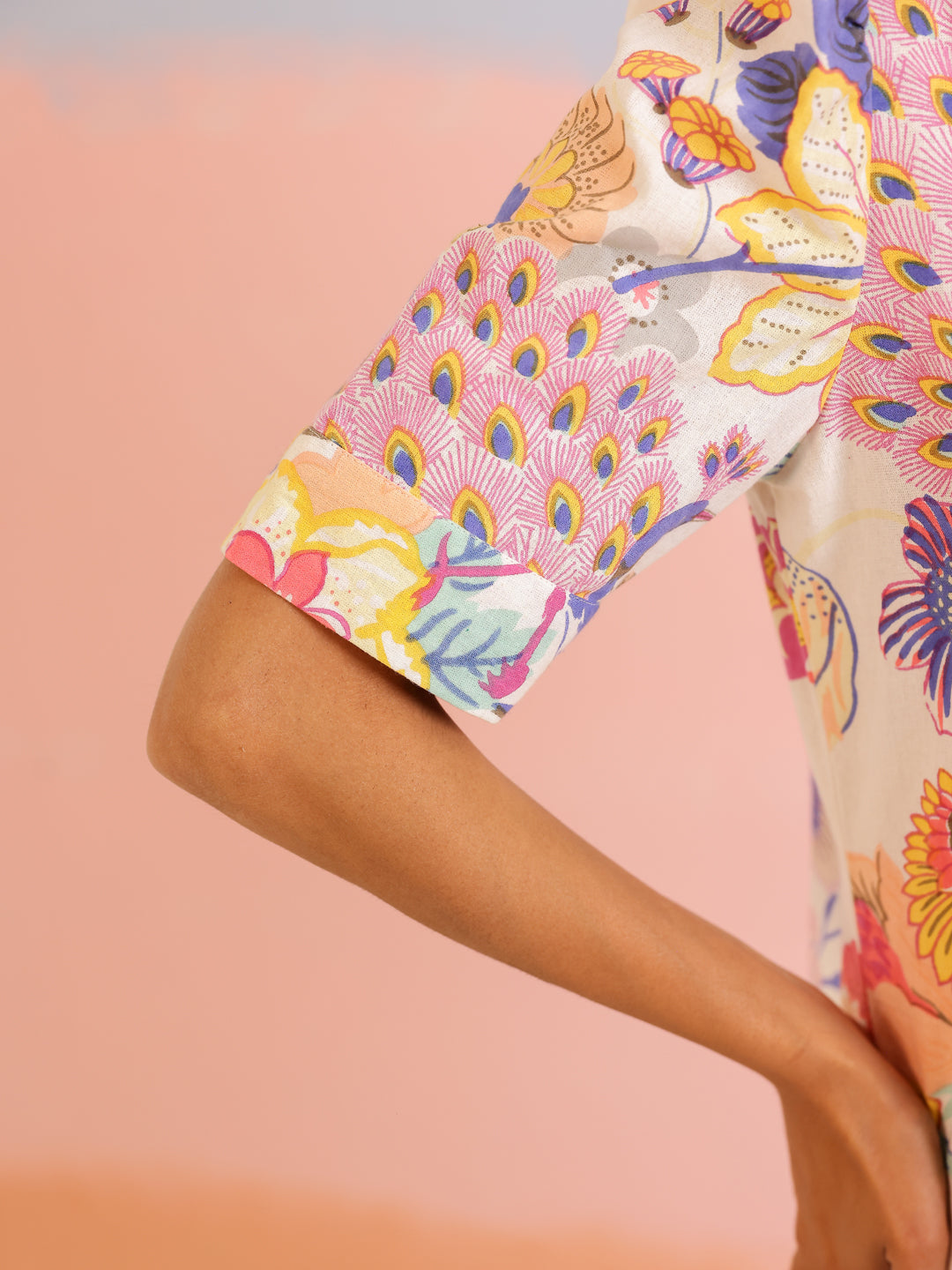 White Color Floral Printed Cotton dress for women - SanskrutiHomes 