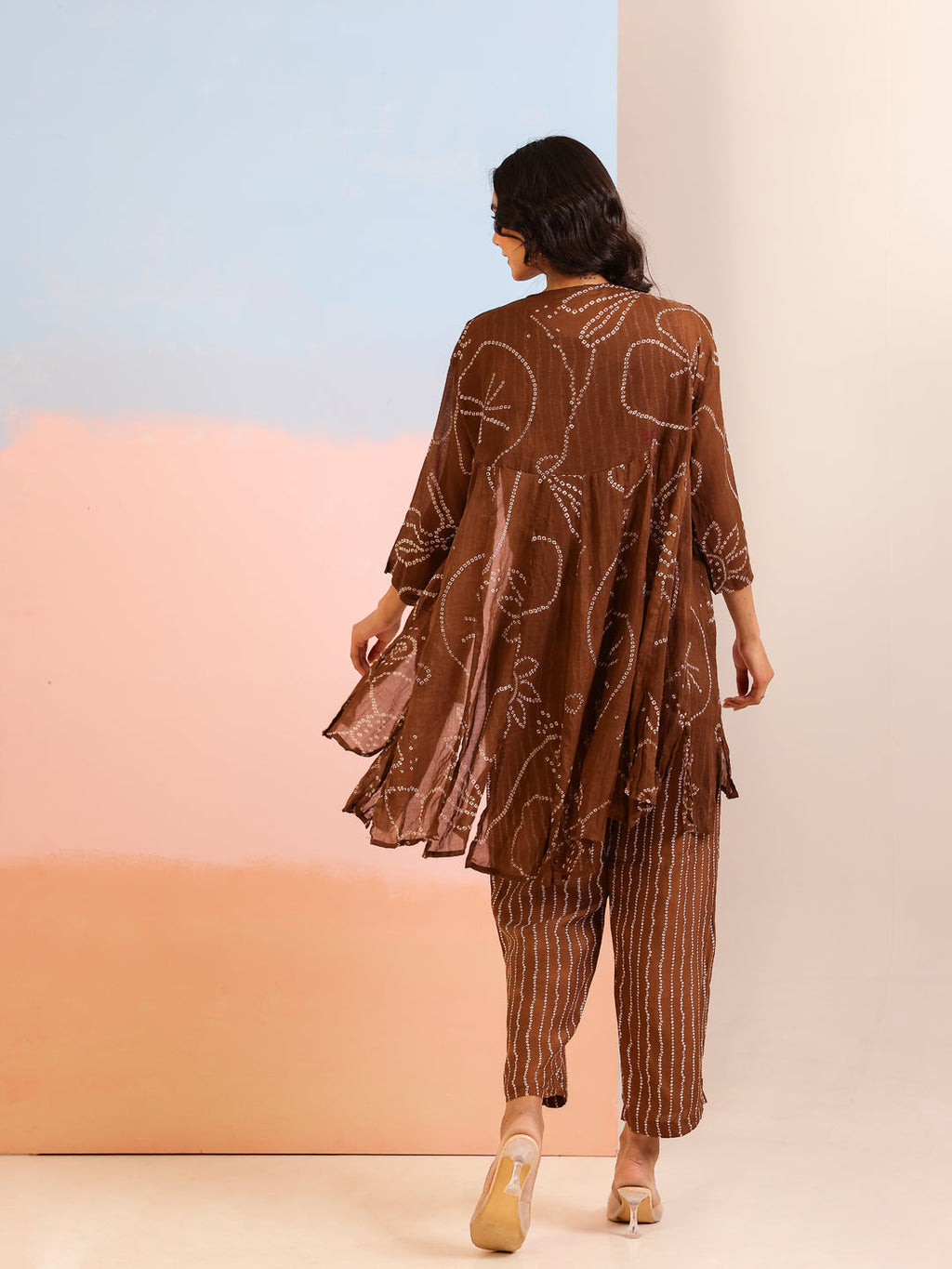 Brown Round Neck Pure Cotton Printed Co-ords Set for Women - SanskrutiHomes 