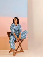 Teal Color Tropical Printed Pure Cotton Night Suit - SanskrutiHomes 