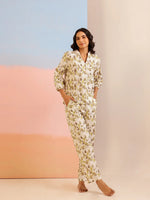 Cream Color Tropical Printed Pure Cotton Night Suit - SanskrutiHomes 