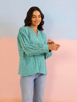 Blue Strips Printed Shirt for Women - SanskrutiHomes 