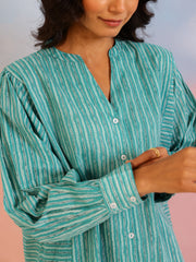 Blue Strips Printed Shirt for Women - SanskrutiHomes 