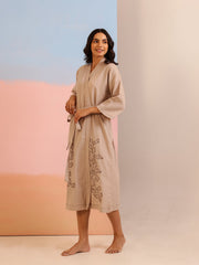 Beige Color Floral Printed Cotton Bath Robe