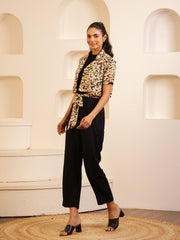 Black Viscose Rayon Round Neck Jump Suit for Women - SanskrutiHomes 