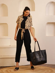Black Viscose Rayon Round Neck Jump Suit for Women - SanskrutiHomes 