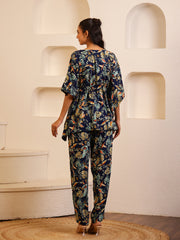 Multi Color Floral Printed Pure Cotton Night Suit - SanskrutiHomes 