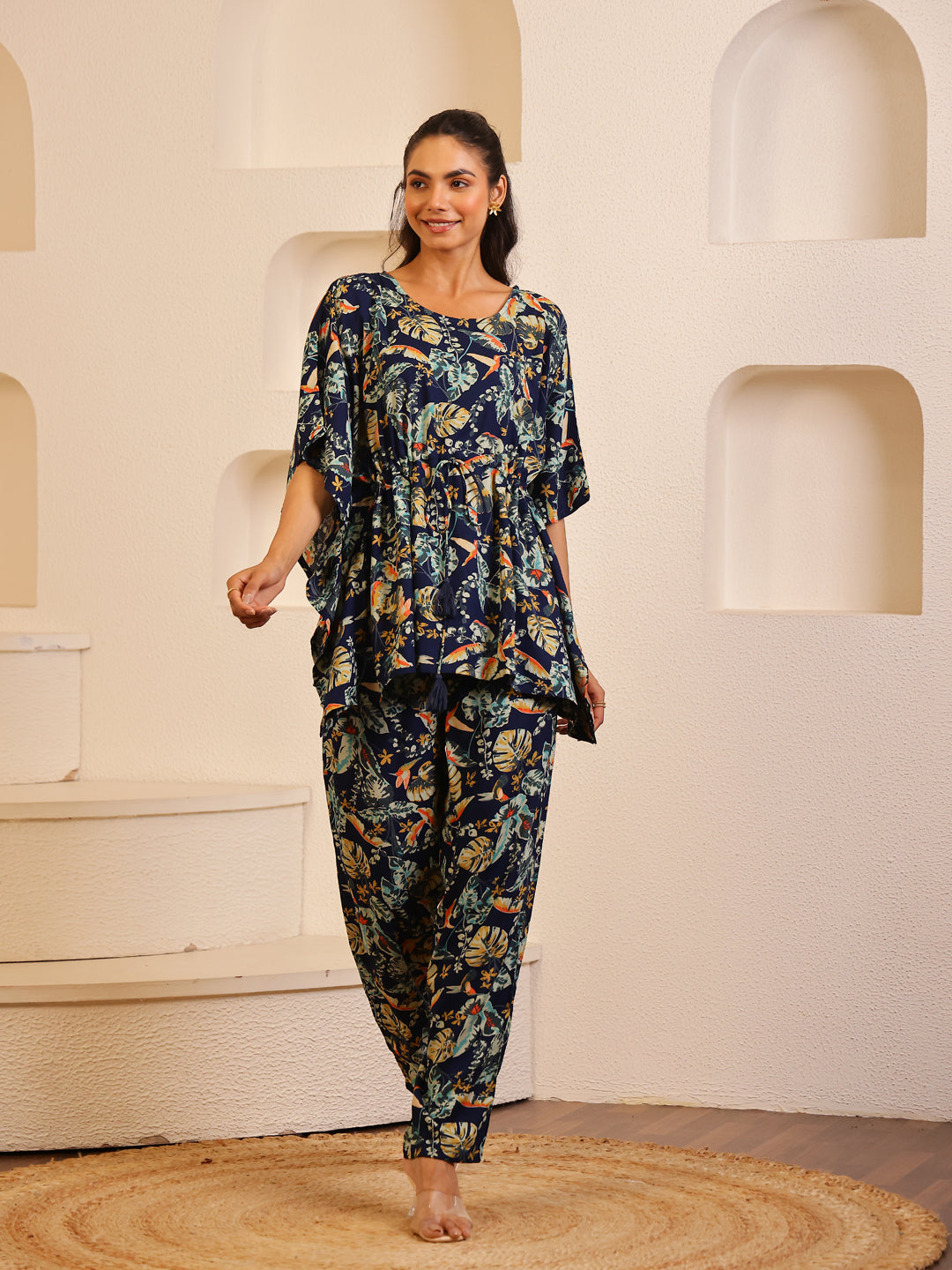 Multi Color Floral Printed Pure Cotton Night Suit - SanskrutiHomes 