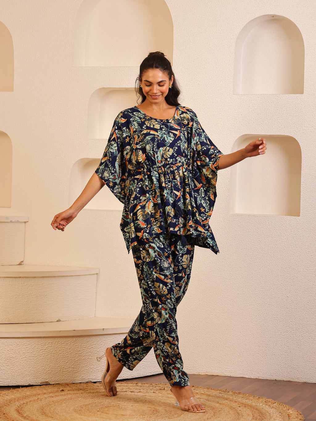 Multi Color Floral Printed Pure Cotton Night Suit - SanskrutiHomes 