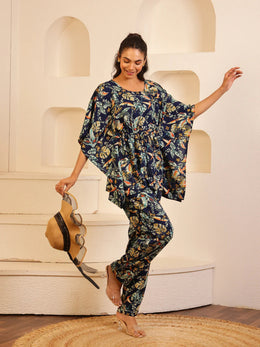Multi Color Floral Printed Pure Cotton Night Suit - SanskrutiHomes 